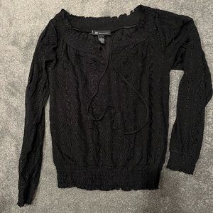 Black floral embroidered top blouse